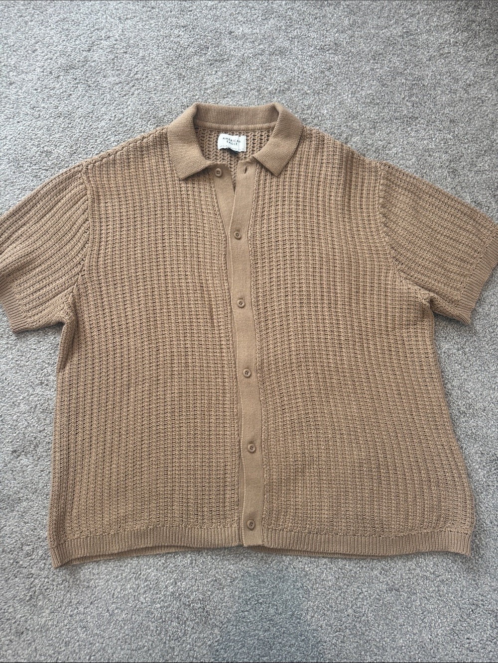 American Eagle Outfitters Open Knit Polo Sweater in Camel